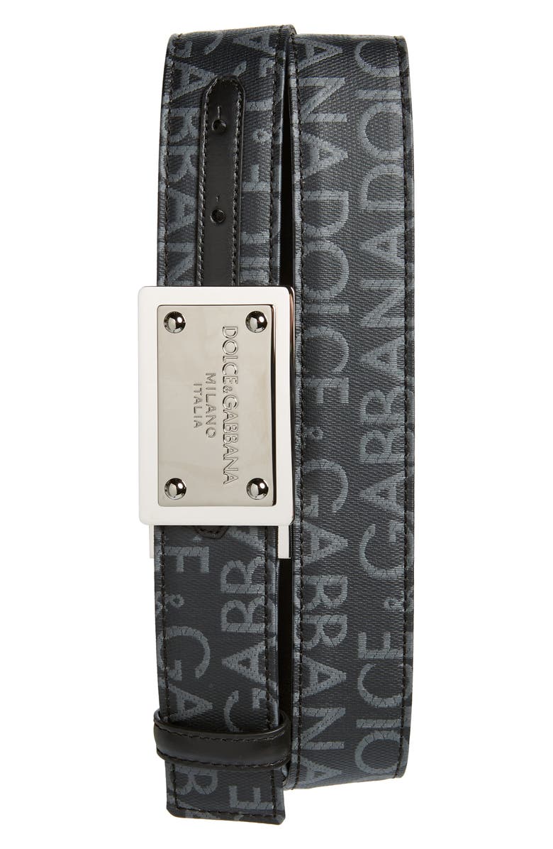 Dolce&Gabbana Logo Jacquard Coated Canvas Belt, Main, color, Black/ Blac