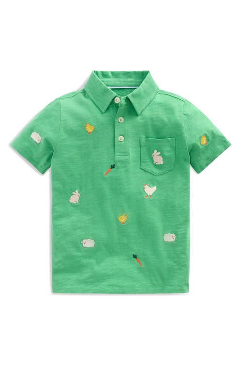 Shop Mini Boden Kids' Animal Embroidered Cotton Polo In Easter Multi Embroidery