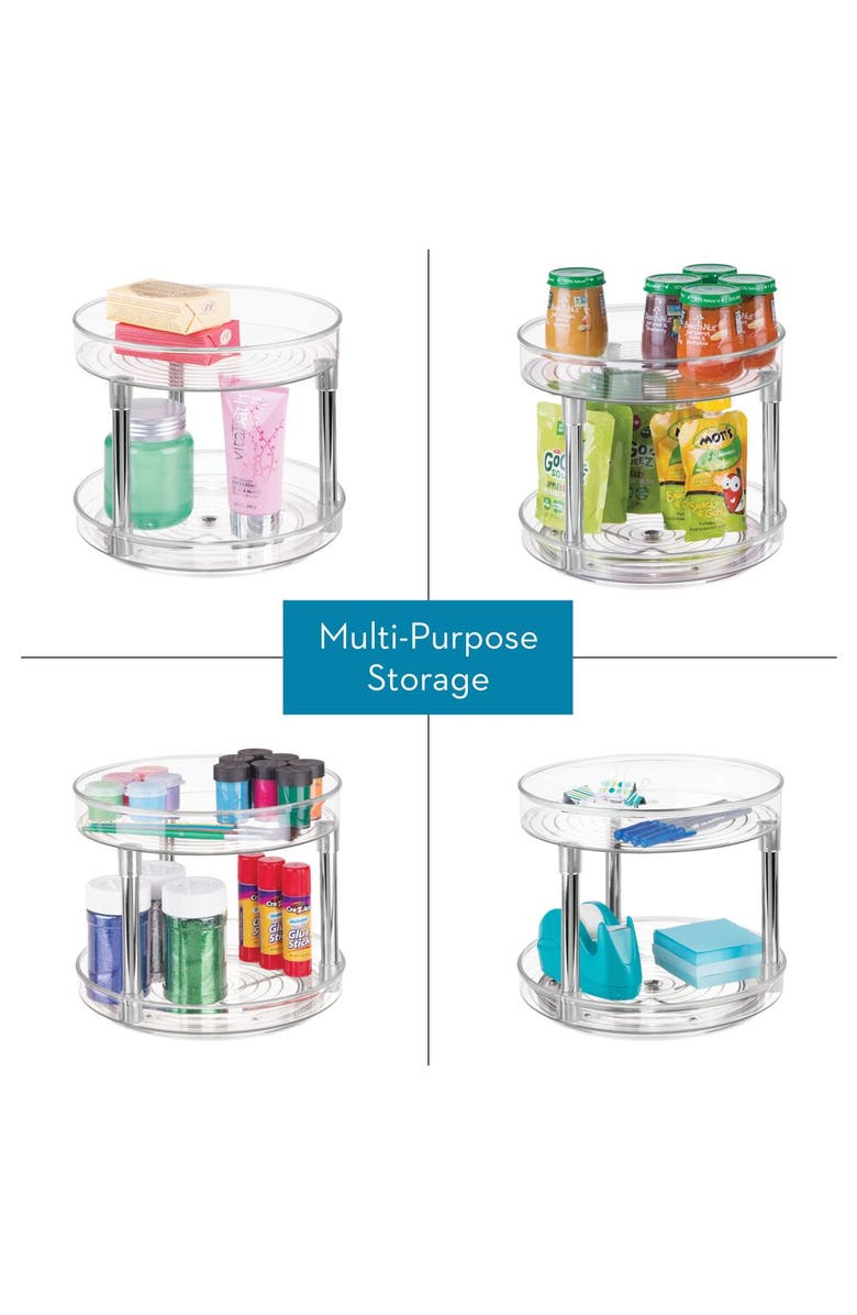 iDesign 9-Inch Plastic 2-Tier Lazy Susan - Set of 2 - Clear/Chrome, Alternate, color, Clear/Chrome