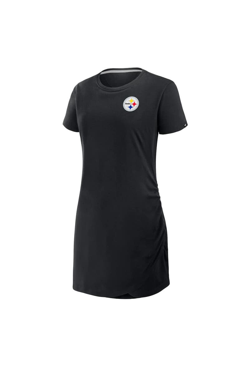Women's Fanatics Black Pittsburgh Steelers Ruched Drape T-Shirt Dress, Alternate, color, Black