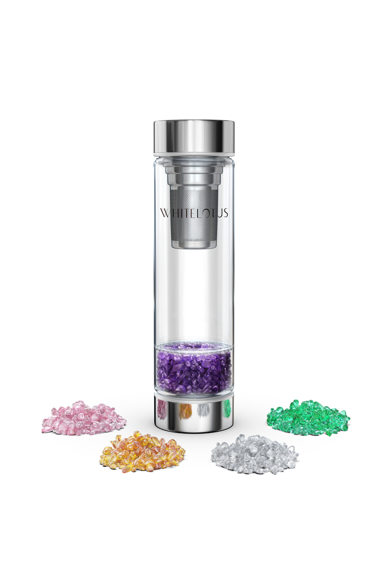 5 Sacred Stones Crystal Healing Water Bottle Luxury Glass Tea Infuser, Main, color, Multi
