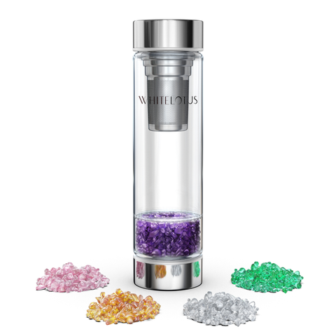 5 Sacred Stones Crystal Healing Water Bottle Luxury Glass Tea Infuser