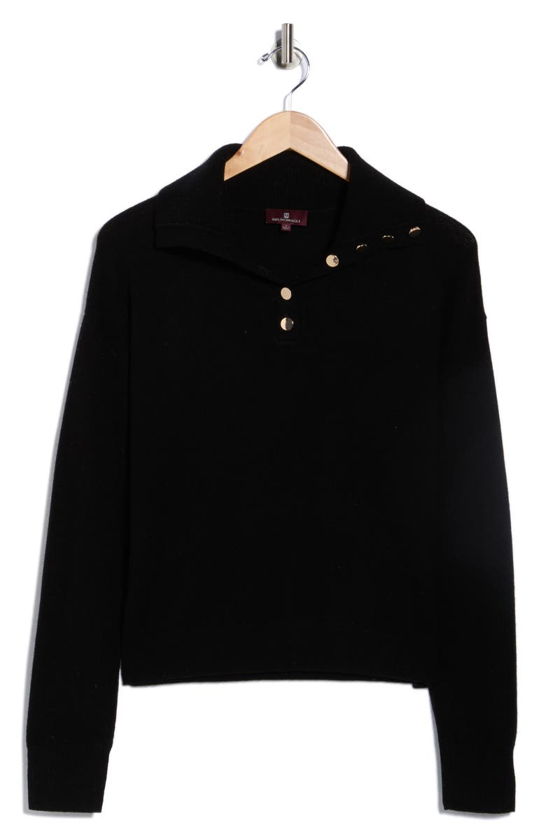 Bruno Magli Half Button Placket Wool & Cashmere Blend Sweater, Alternate, color, Black
