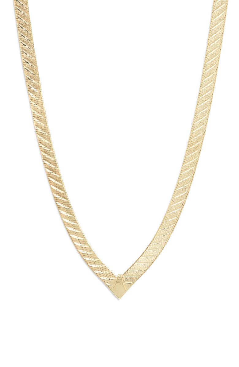 Argento Vivo Sterling Silver Herringbone Chain V-Necklace, Main, color, Gold