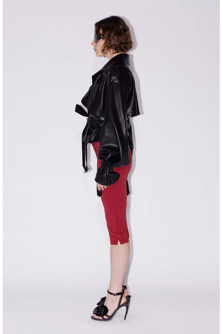 Cropped PU Trench Jacket, Alternate, color, Black