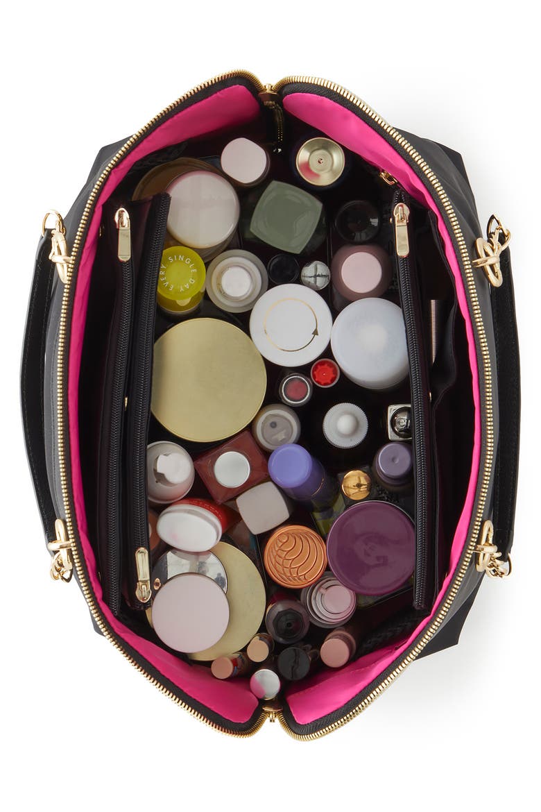 The Traveler Makeup Bag, Alternate, color, SATIN BLACK/ PINK