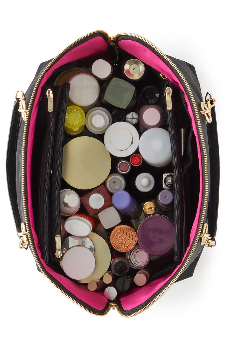 KUSSHI The Traveler Makeup Bag, Alternate, color, Satin Black/ Pink