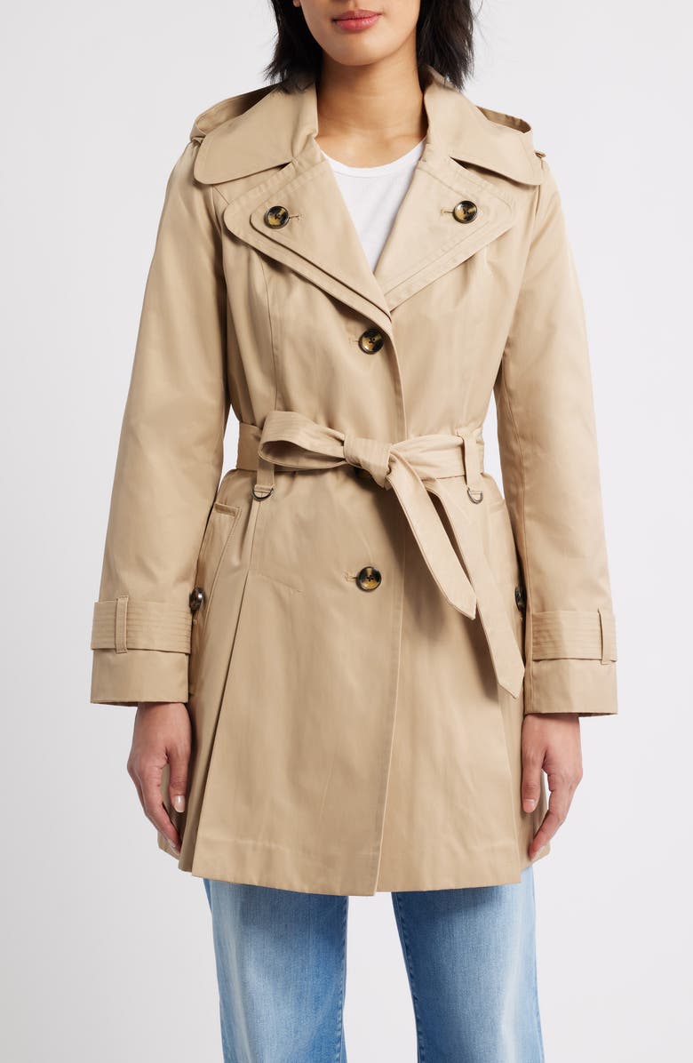London Fog Single Breasted Trench Coat, Main, color, Stone