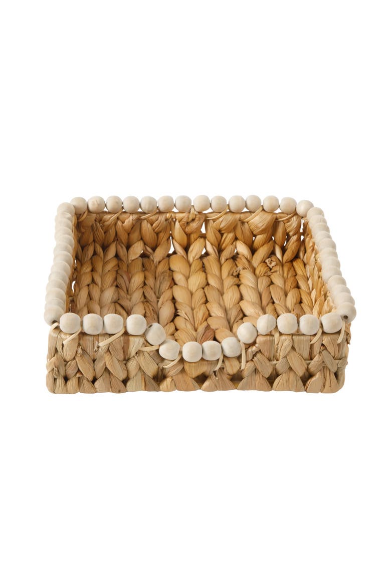 Woven Decorative Napkin Holder Tray, Water Hyacinth Square Basket, Alternate, color, Natural