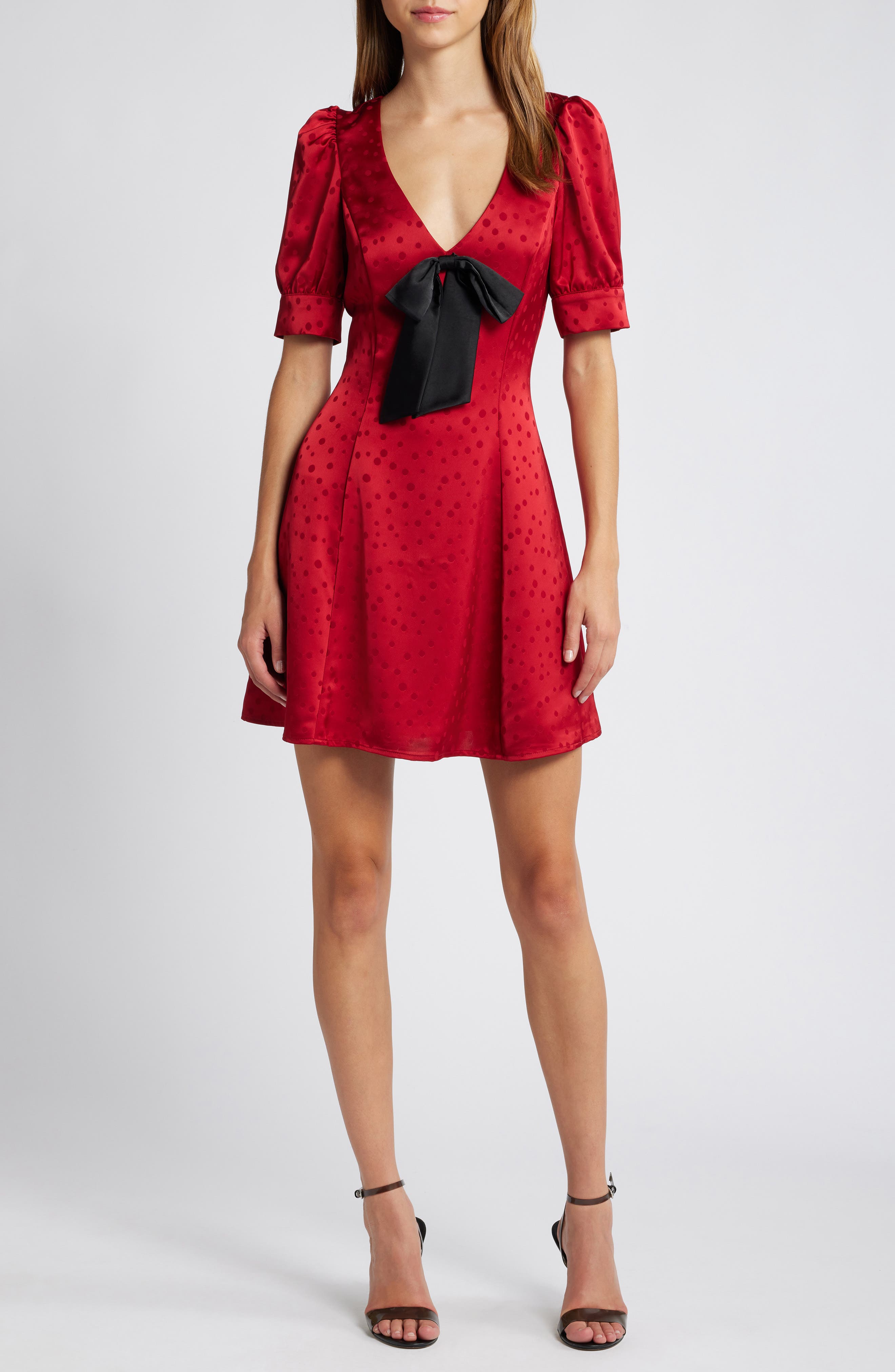 Charles Henry Dot Jacquard Satin Minidress