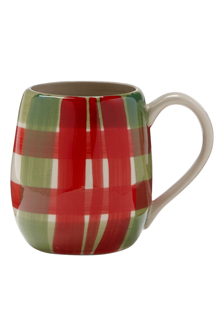 Hand Painted Plaid Mug Christmas Red Ceramic Drinkware, Main, color, Red