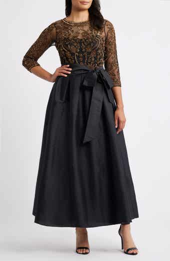 Pisarro Nights Beaded Illusion Neck Taffeta Cocktail Dress