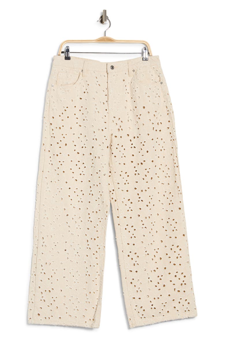 Eyelet Embroidered Straight Leg Jeans, Main, color, ECRU