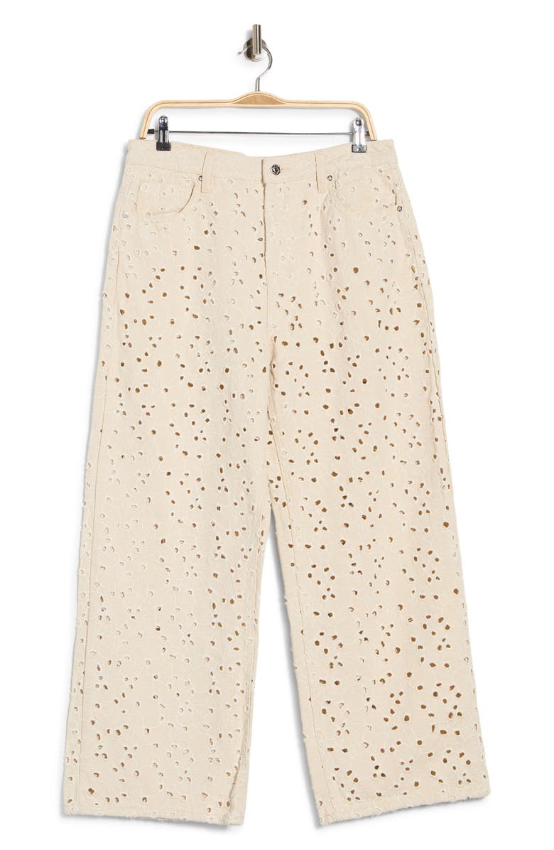 Vigoss Eyelet Embroidered Straight Leg Jeans, Main, color, Ecru