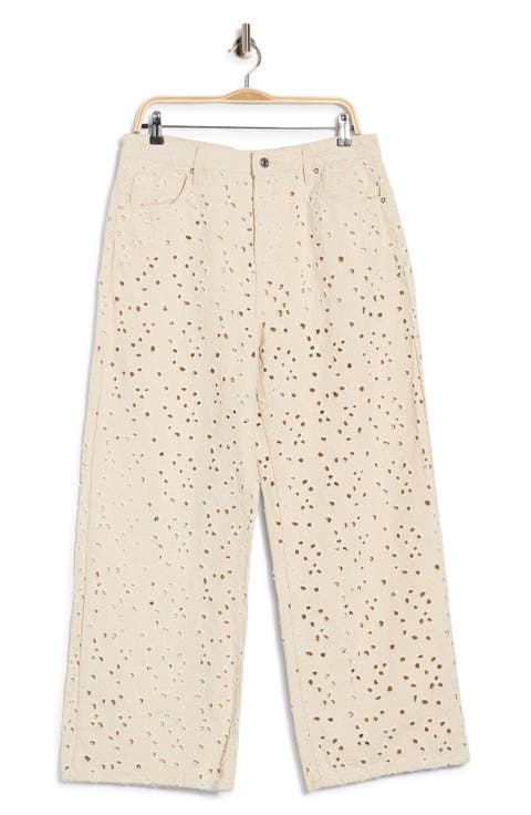 Eyelet Embroidered Straight Leg Jeans (Ecru)