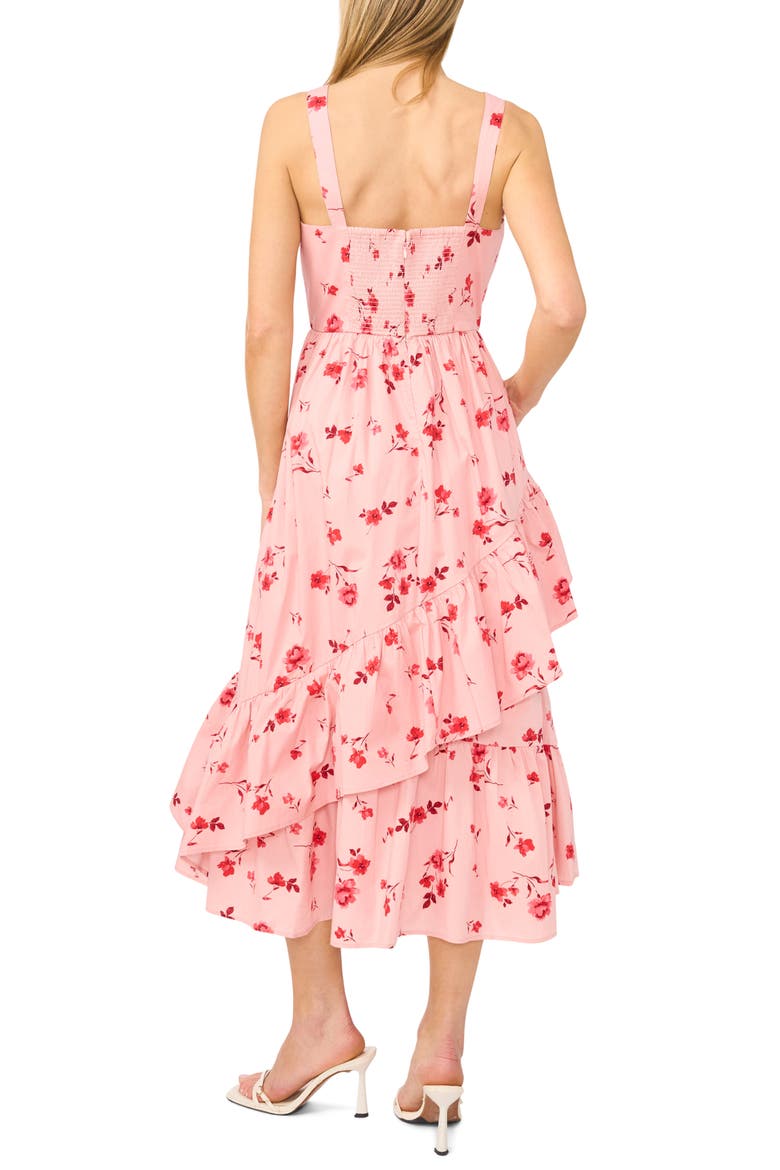 Floral Ruffle Detail Stretch Cotton Midi Dress, Alternate, color, CORAL BLOOM
