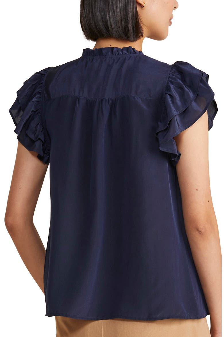 Cupro & Silk Flutter Sleeve Top, Alternate, color, NAUTICAL NAVY