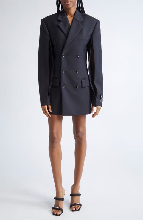 Long Sleeve Double Breasted Wool & Mohair Blazer Minidress