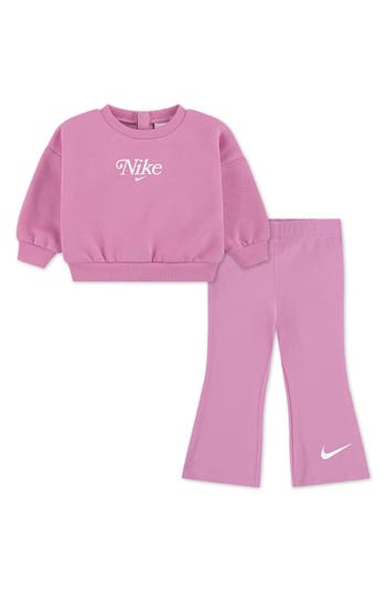 Nike Crewneck Sweatshirt & Flared Leggings Set In Pink