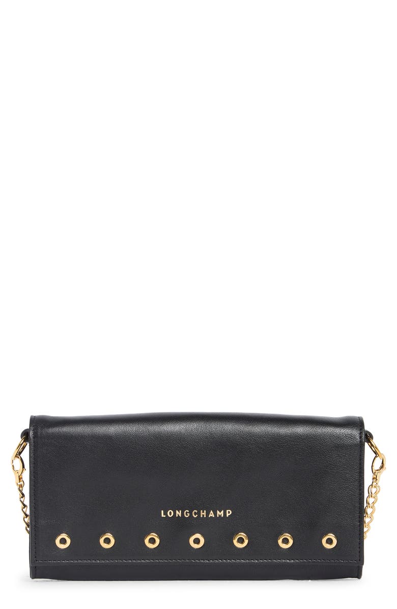 Longchamp Paris Leather Wallet on a Chain, Main, color, Black