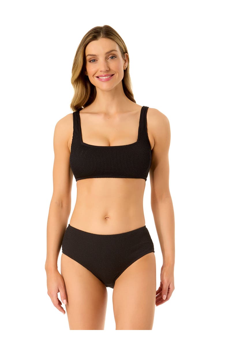 Anne Cole Women's Live In Color Textured Classic Square Neck Bralette Bikini Swim Top, Alternate, color, Black