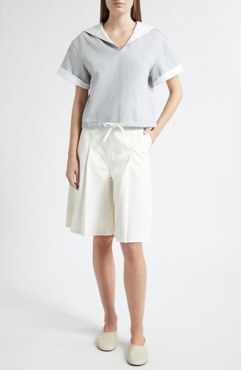 3.1 Phillip Lim French Terry Sailor Top, Alternate, color, Light Grey Melange-White