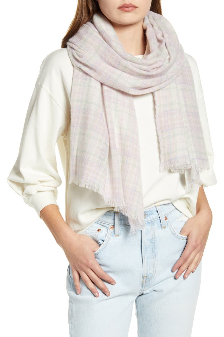 Kuzanne Check Wool & Cashmere Scarf, Alternate, color, LIGHT BLUE