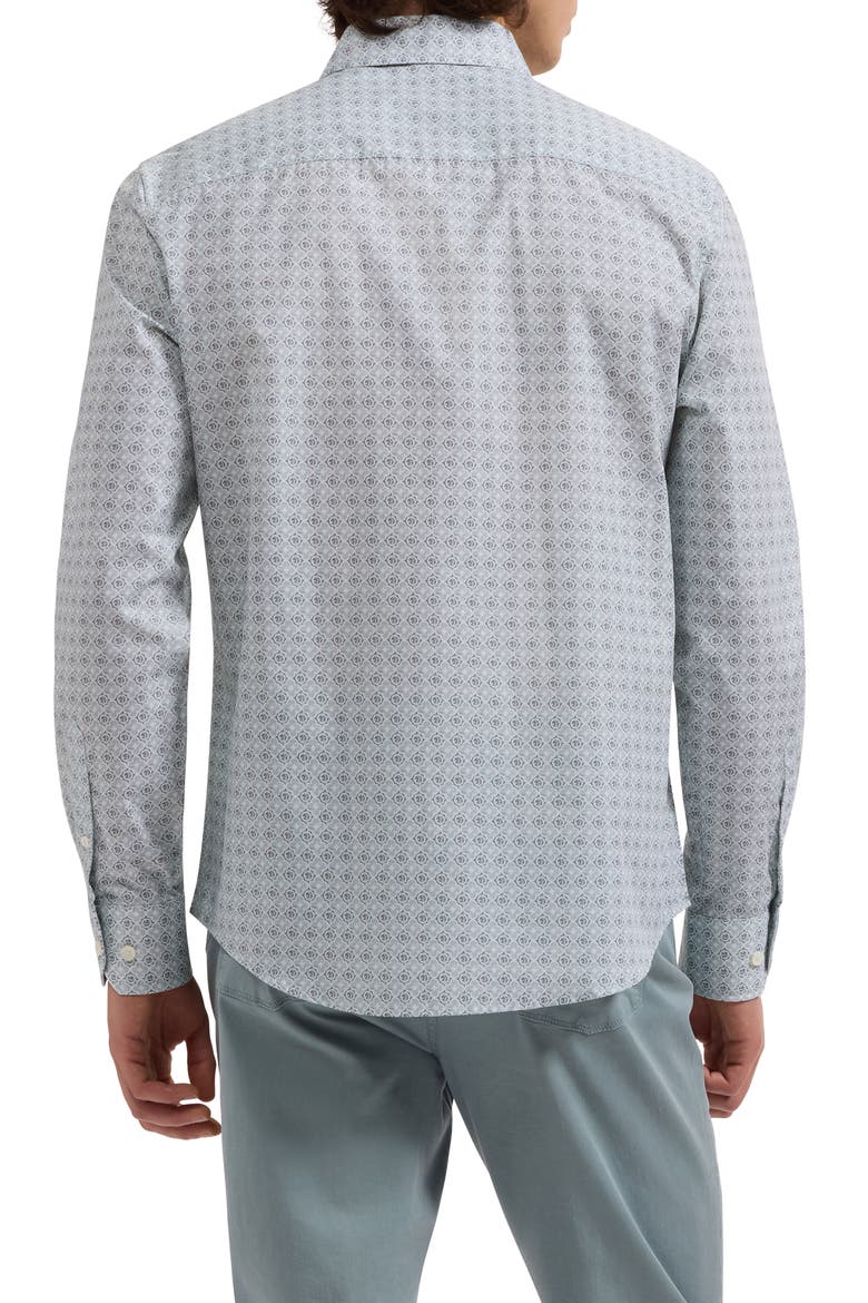 Julian Shaped Fit Quatrefoil Print Stretch Cotton Button-Up Shirt, Alternate, color, SEAFOAM