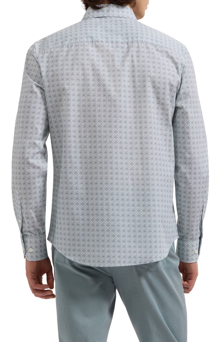 Bugatchi Julian Shaped Fit Quatrefoil Print Stretch Cotton Button-Up Shirt, Alternate, color, Seafoam