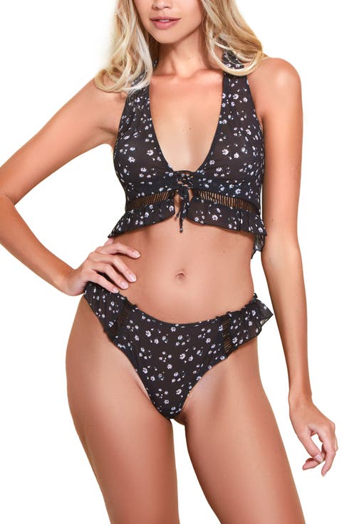 Printed Chiffon Halter Bralette & Panties Set