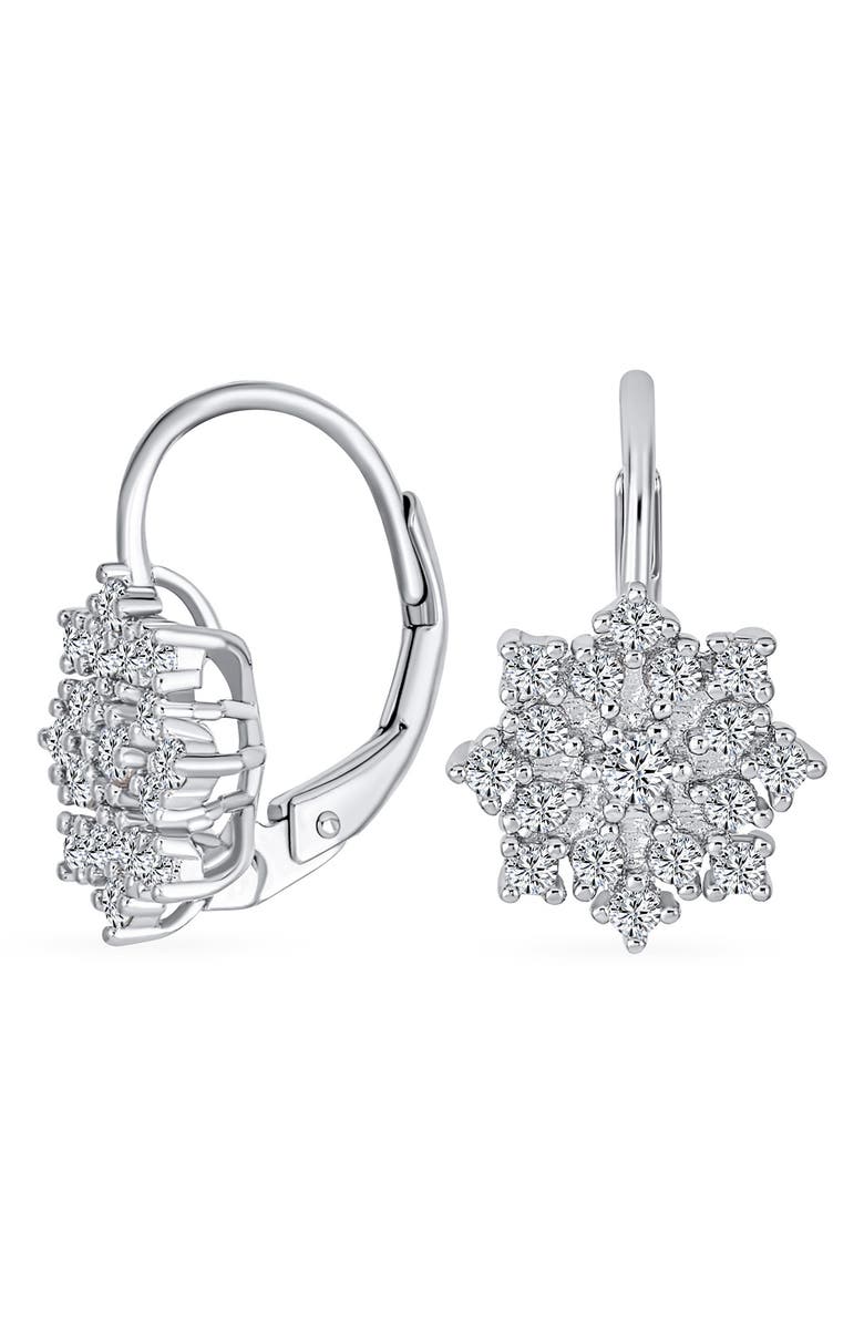 BLING JEWELRY Snowflake CZ Earrings, Main, color, Clear