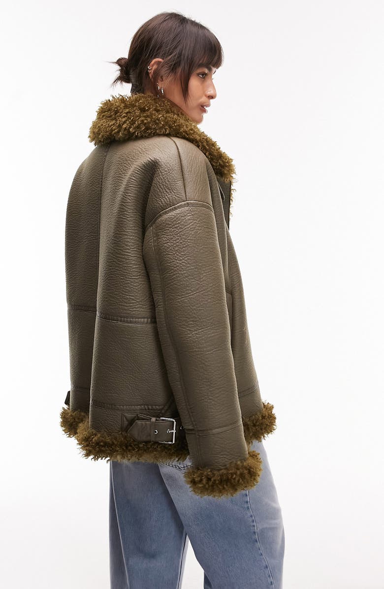 Topshop Faux Shearling & Faux Leather Aviator Jacket, Alternate, color, 
