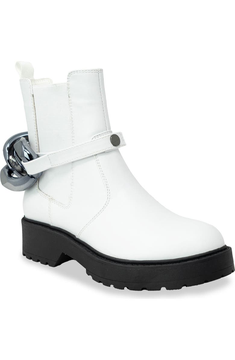 CHASE AND CHLOE Chunky Chain Strap Lug Boot, Main, color, White