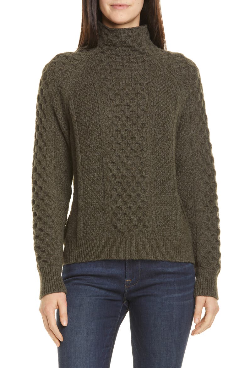 Mixed Cable Wool & Cashmere Blend Sweater, Main, color, HEATHER FROG/ FOREST