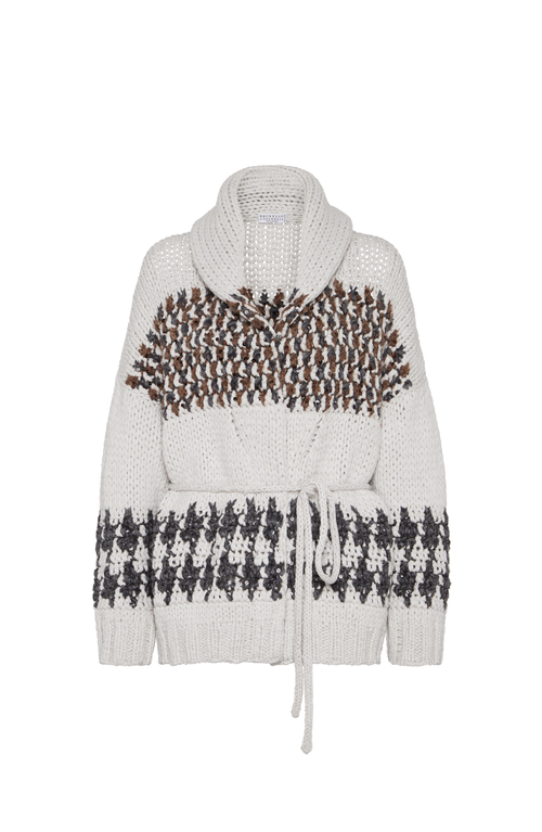 Brunello Cucinelli Prince Of Wales Opera Cardigan In White