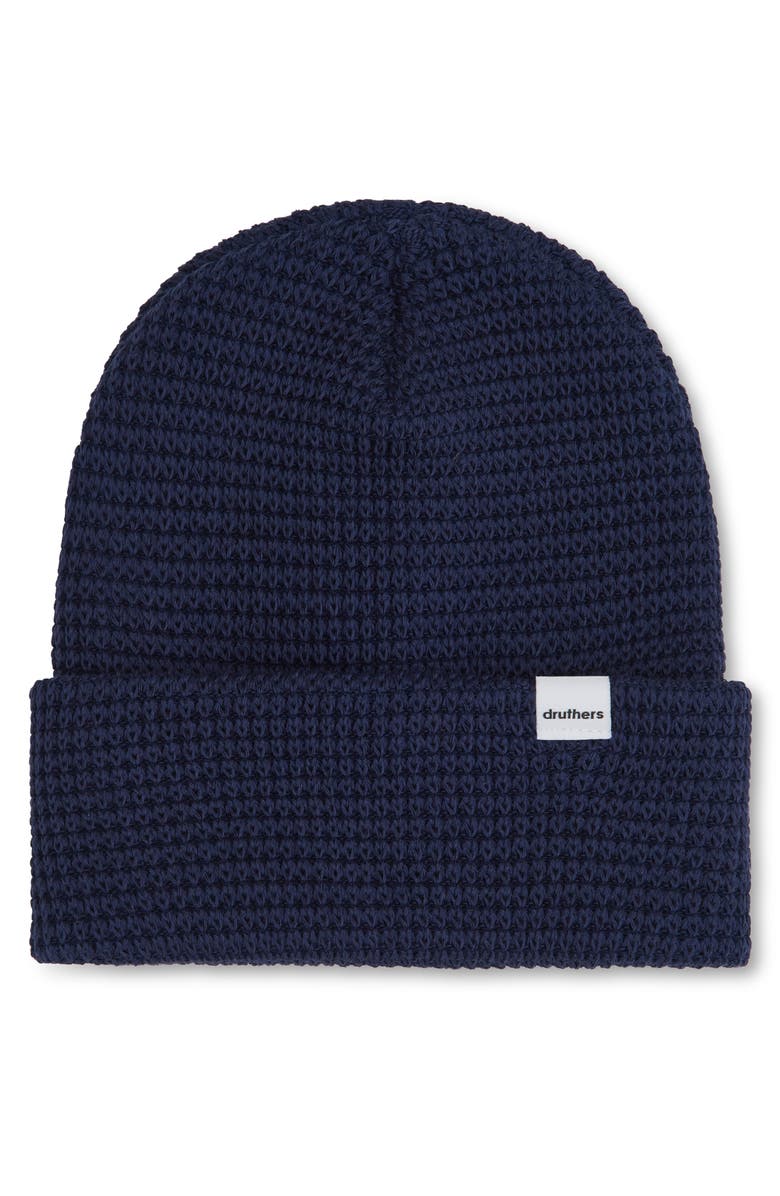 Druthers NYC Organic Cotton Waffle Knit Beanie, Main, color, Navy