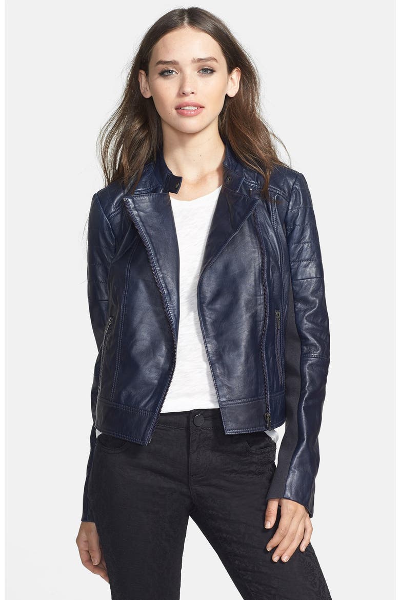 Leather Moto Jacket, Alternate, color, NAVY PEACOAT