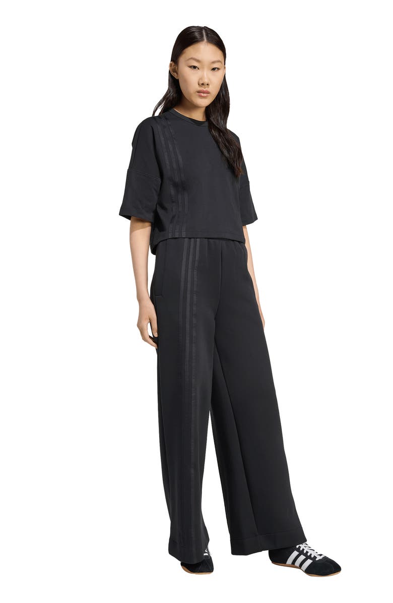 adidas Off Placed 3-Stripes Wide Leg Sweatpants, Alternate, color, Black