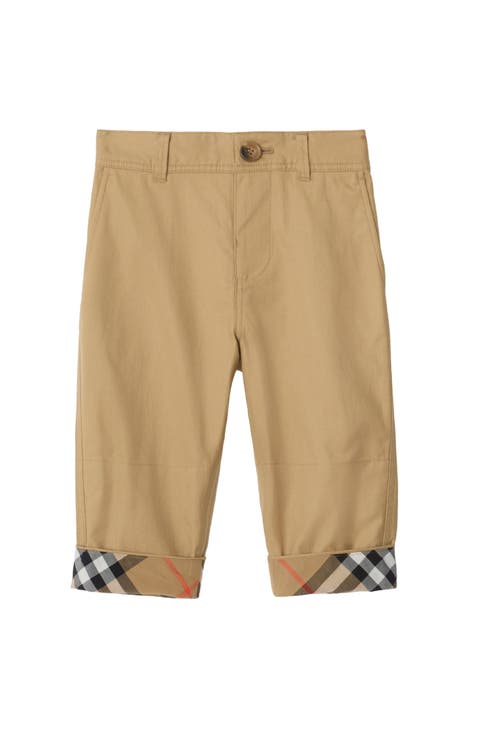 Check Turn-up Cotton Trousers