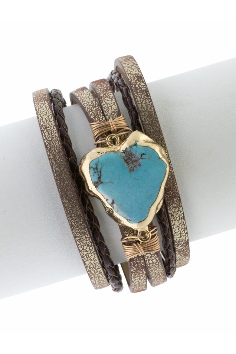 Braided Turquoise Leather Bracelet, Alternate, color, BRONZE
