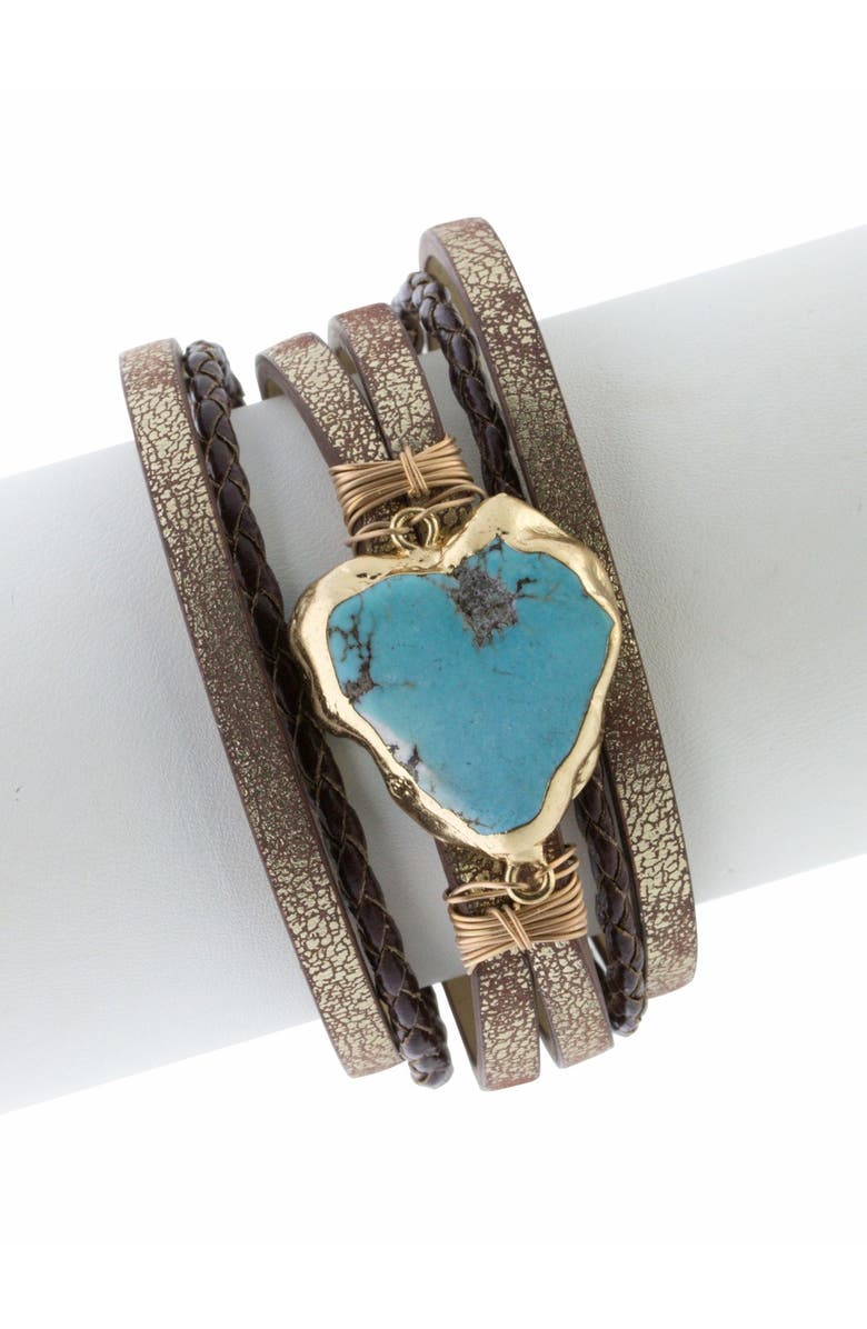 SAACHI Braided Turquoise Leather Bracelet, Alternate, color, Bronze