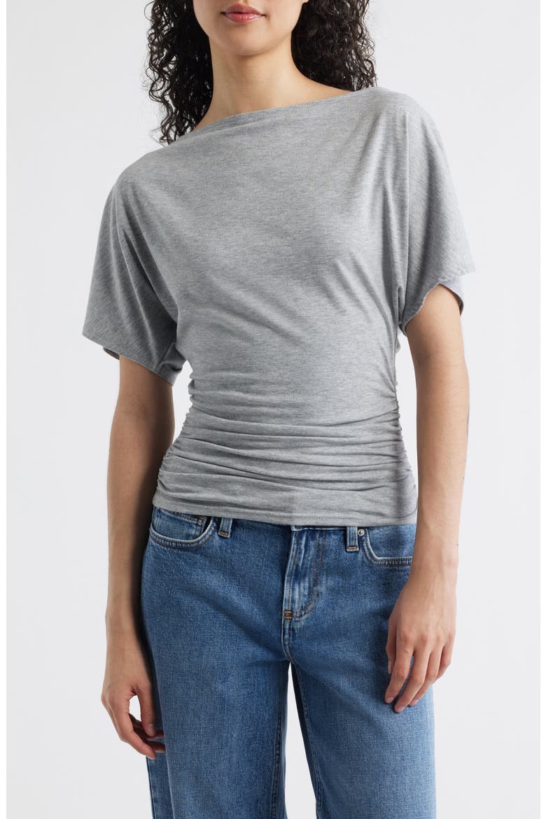 Ruched Boat Neck Top, Main, color, GREY