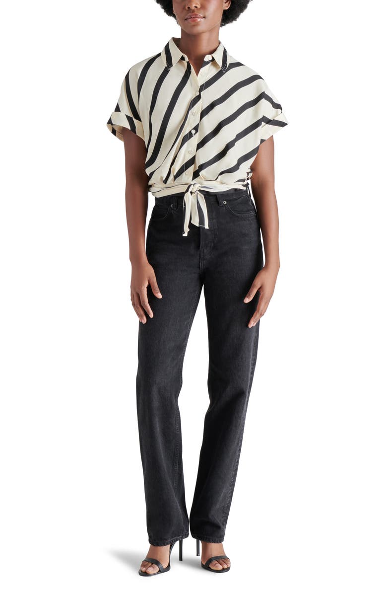 Steve Madden Tori Stripe Short Sleeve Tie Front Shirt, Alternate, color, 