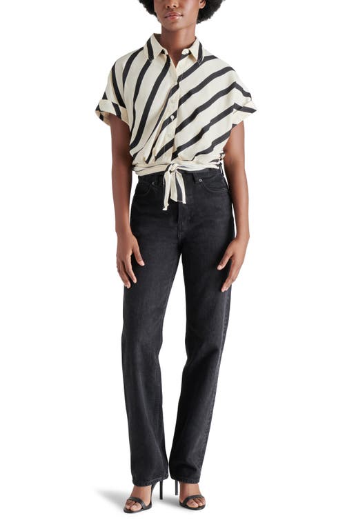 Steve Madden Tori Stripe Short Sleeve Tie Front Shirt In White