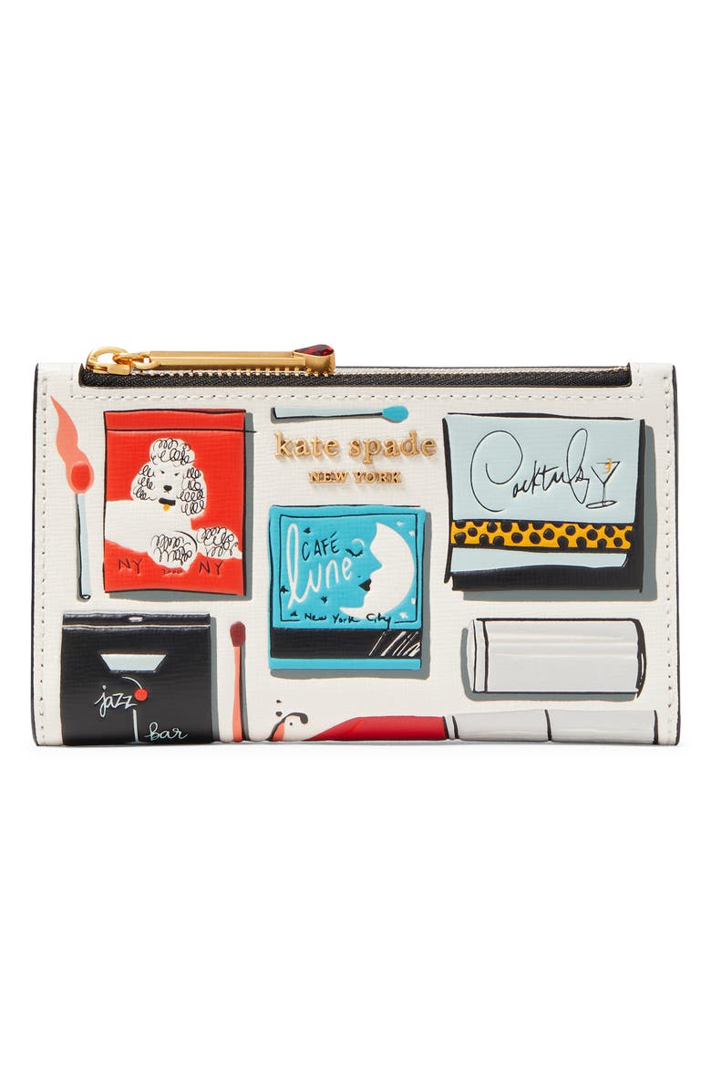 Kate Spade New York morgan matchbox embossed leather wallet, Main, color, Parchment Multi