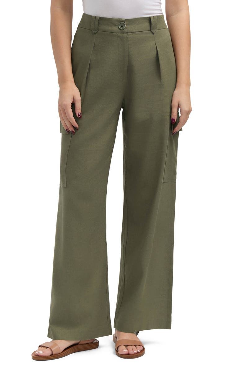 Ellen Tracy Wide Leg Linen Blend Cargo Pants, Alternate, color, Light Olive