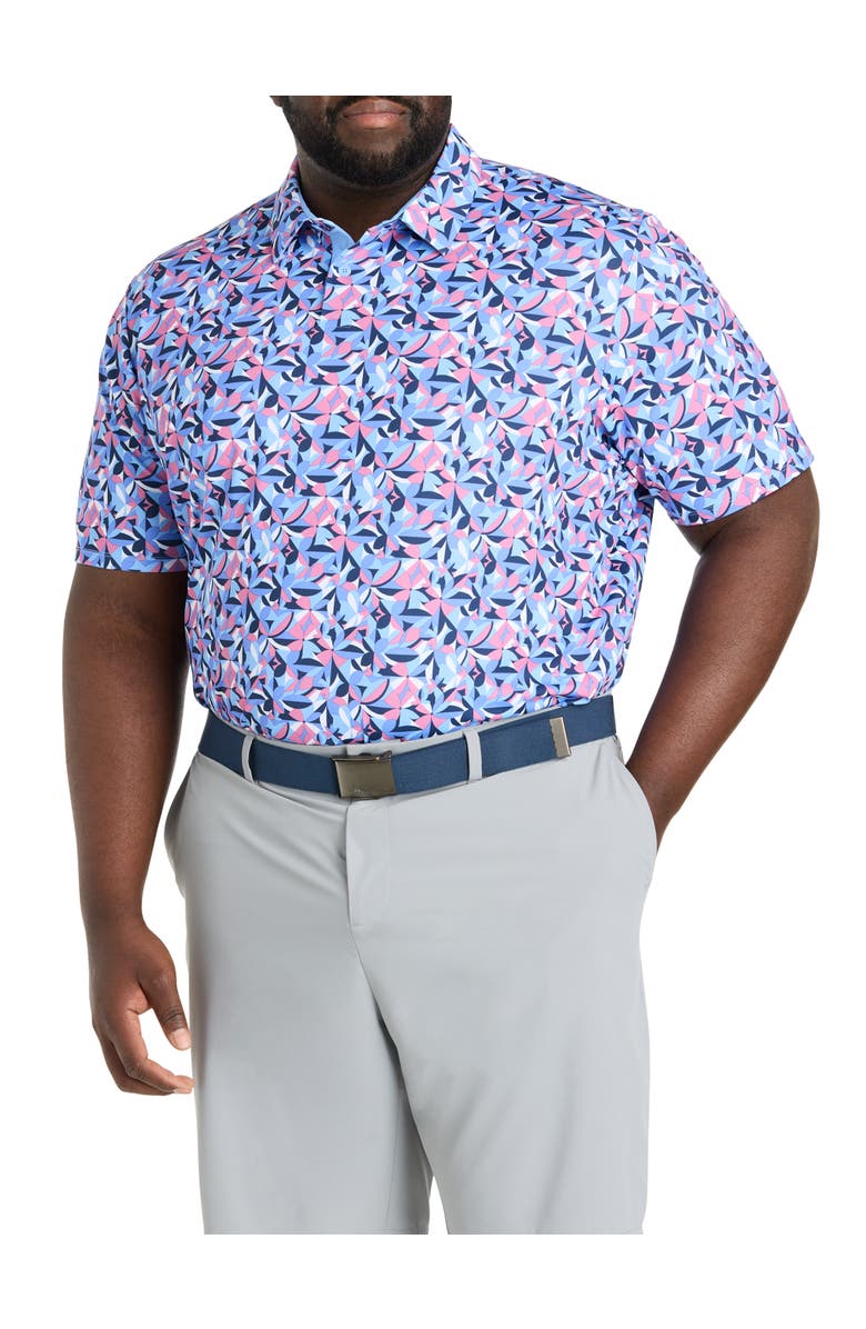 Callaway Big & Tall Dogwood Floral Geometric Polo Shirt, Main, color, Vista Blue