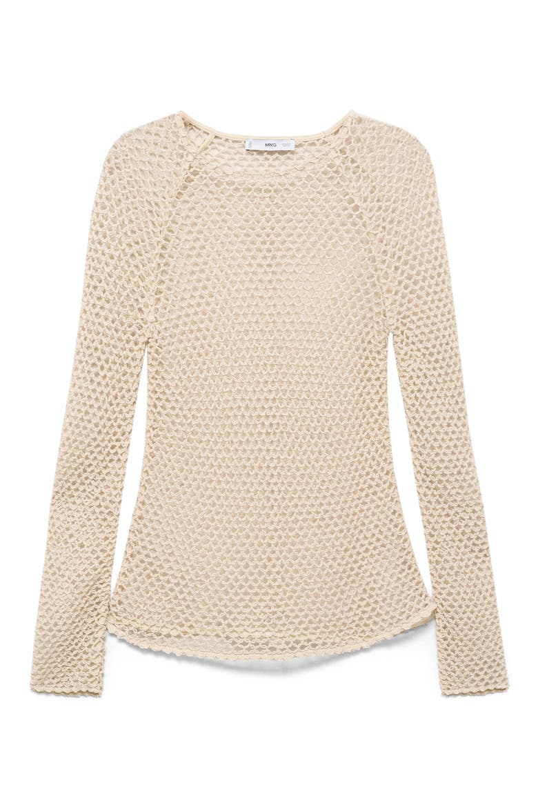 Stretch Cotton Crochet Sweater, Alternate, color, ECRU