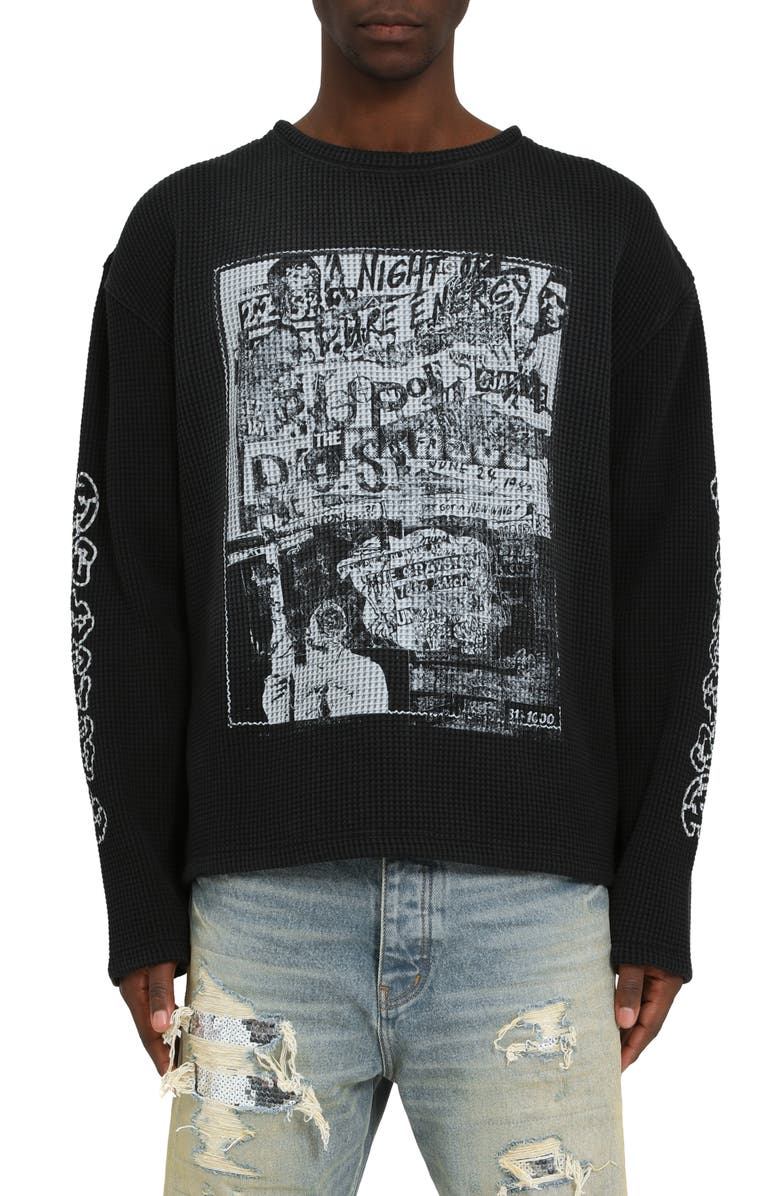 PURPLE BRAND Long Sleeve Thermal Graphic T-Shirt, Main, color, Black