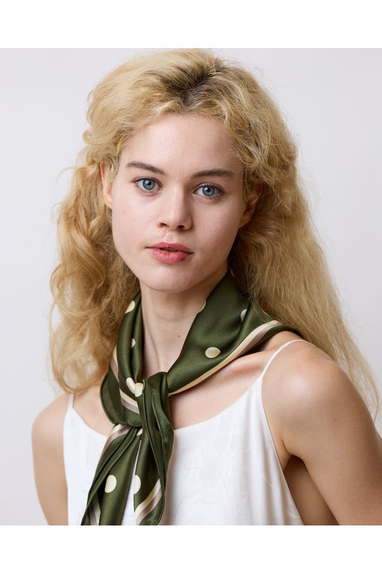 "Retro Polka" Silk Bandana Scarf, Alternate, color, Matcha